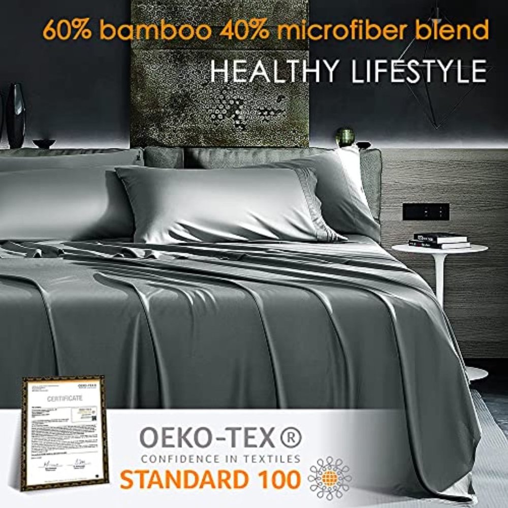 Cool 6PC 100% Bamboo Queen Size Bed Sheets Set 1800 Thread Count 16 Inch Deep - Picture 3 of 6